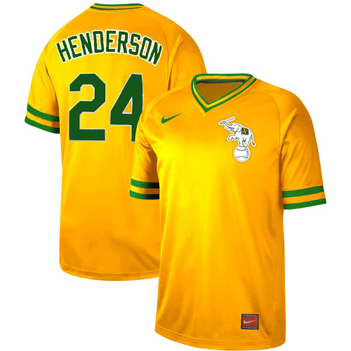 Men's Nike Oakland Athletics #24 Rickey Henderson Cooperstown Collection Legend V-Neck Jersey