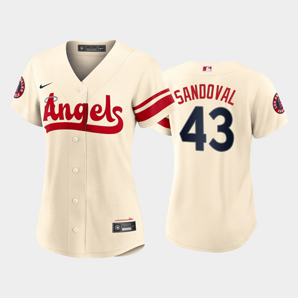 Women's #43 Patrick Sandoval Los Angeles Angels Cream 2022 City Connect Cool Base MLB Jersey