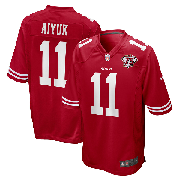 Men's San Francisco 49ers #11 Brandon Aiyuk Nike Scarlet 75th Anniversary Player Limited Jersey