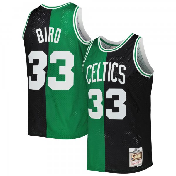 Men's Boston Celtics Larry Bird Mitchell & Ness Black/Kelly Green Hardwood Classics 1985/86 Split Swingman Jersey