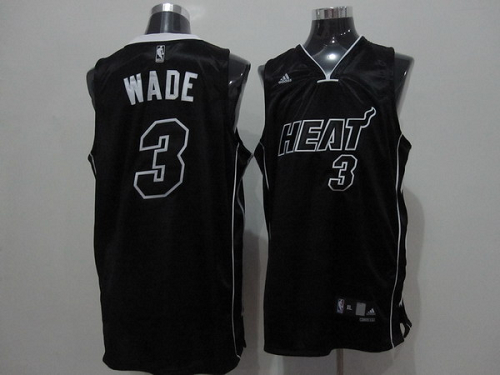 Men's Miami Heat #3 Dwyane Wade Black Shadow Stitched NBA Jersey