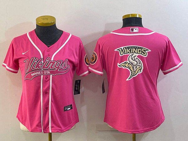 Women's Minnesota Vikings Blank Pink Stitched Baseball Cool Base Jersey