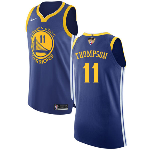 Men's Nike Golden State Warriors #11 Klay Thompson Blue The Finals Patch Icon Edition NBA Jersey