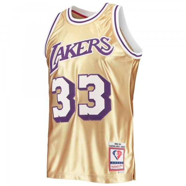 Men's Los Angeles Lakers Kareem Abdul-Jabbar Gold Mitchell & Ness 75th Anniversary 1983/84 Hardwood Classics Swingman Jersey