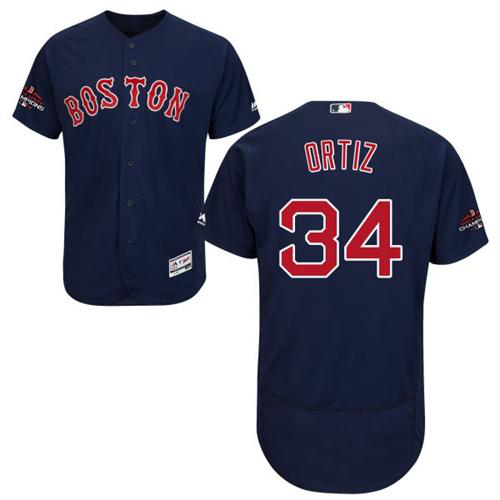 Boston Red Sox #34 David Ortiz Navy Blue Flexbase Collection 2018 World Series Champions Stitched MLB Jersey