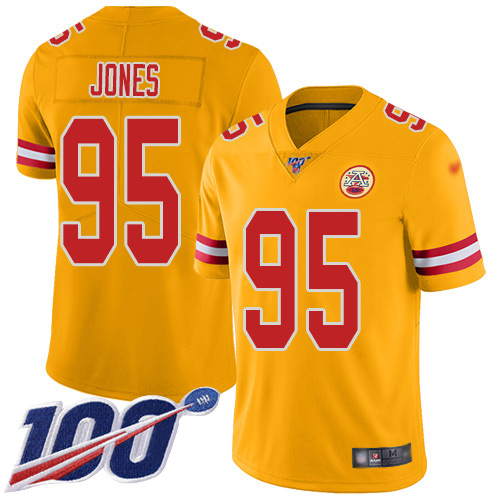 Kansas City Chiefs #95 Chris Jones Gold Men's Stitched NFL Limited Inverted Legend 100th Season Jersey