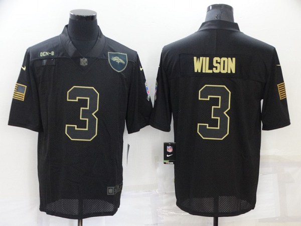 Men's Nike Denver Broncos #3 Russell Wilson Black Gold 2020 Salute To Service Stitched NFL Limited Jersey