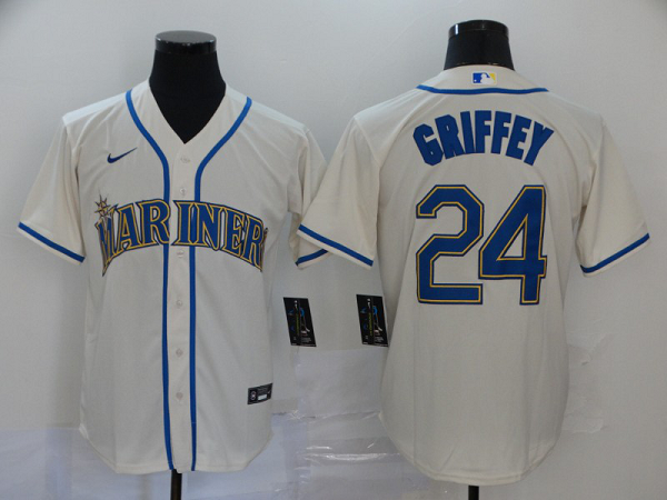 Men's Seattle Mariners #24 Ken Griffey Jr. Cream Stitched MLB Cool Base Nike Jersey