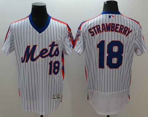 New York Mets #18 Darryl Strawberry White(Blue Strip) Flexbase Collection Alternate Stitched MLB Jersey