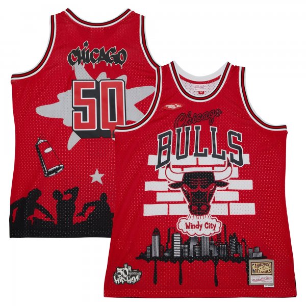 Men's Chicago Bulls Mitchell & Ness x Tats Cru Red Hardwood Classics Fashion Jersey