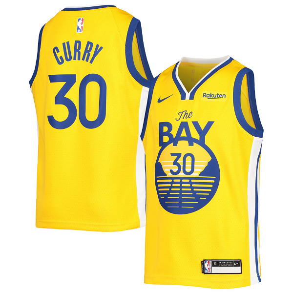 Youth Nike Golden State Warriors #30 Stephen Curry Gold 2019/20 Swingman Badge Statement Edition NBA Jersey