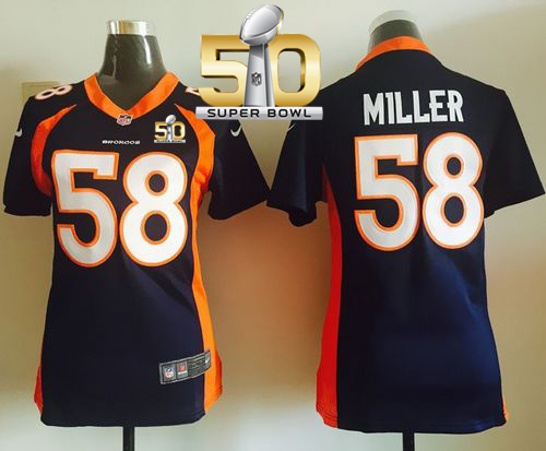 Nike Denver Broncos #58 Von Miller Blue Alternate Super Bowl 50 Women's Stitched NFL Elite Jersey