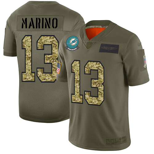 Miami Dolphins #13 Dan Marino Olive/Camo Men's Stitched NFL Limited 2019 Salute To Service Jersey