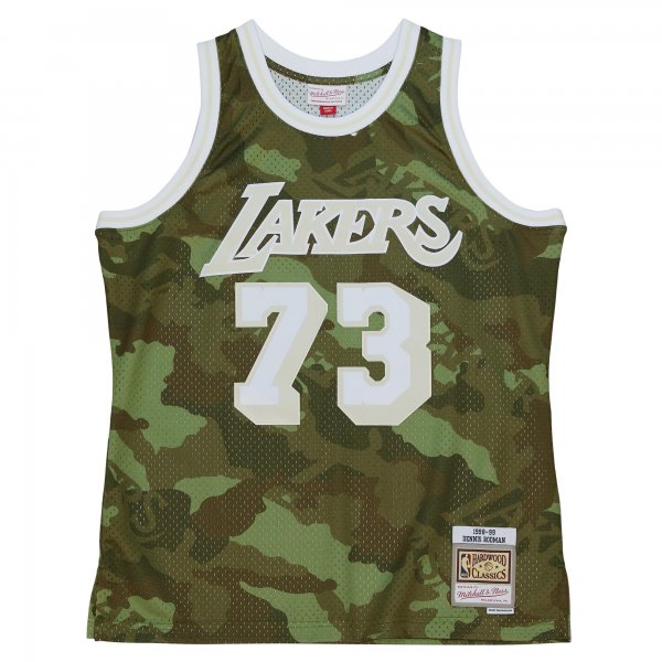 Men's Los Angeles Lakers Dennis Rodman Mitchell & Ness Camo Hardwood Classics 1998/99 Ghost Green Swingman Jersey