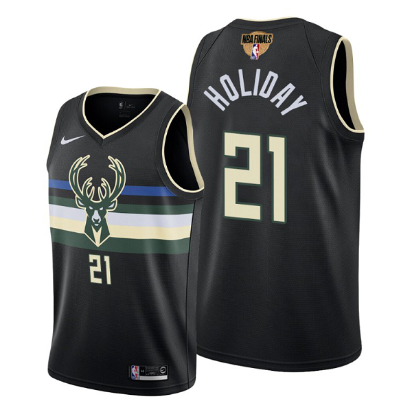 Men's Nike Milwaukee Bucks #21 Jrue Holiday 2021 NBA Finals Statement Edition Black Jersey