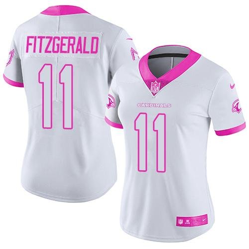 Nike Arizona Cardinals #11 Larry Fitzgerald White/Pink Women's Stitched NFL Limited Rush Fashion Jersey