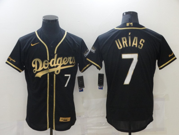 Men's Los Angeles Dodgers #7 Julio Urias 2021 Black Golden Championship Flex Base Stitched Baseball Jersey