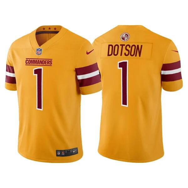 Men's Washington Commanders #1 Jahan Dotson Gold Vapor Untouchable Stitched Football NFL Jersey