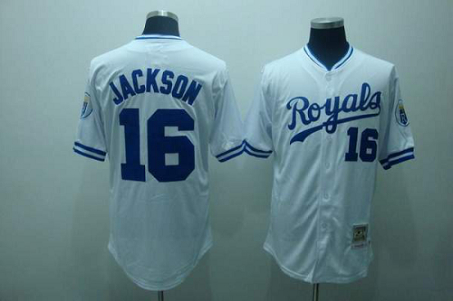 Mitchell And Ness Kansas City Royals #16 Bo Jackson Stitched White Throwback MLB Jersey