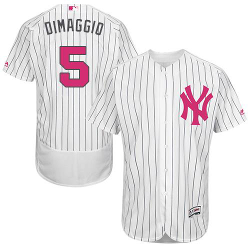 New York Yankees #5 Joe DiMaggio White Strip Flexbase Collection 2016 Mother's Day Stitched MLB Jersey