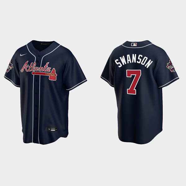 Men's Atlanta Braves #7 Dansby Swanson Navy 2021 MLB All-Star Jersey