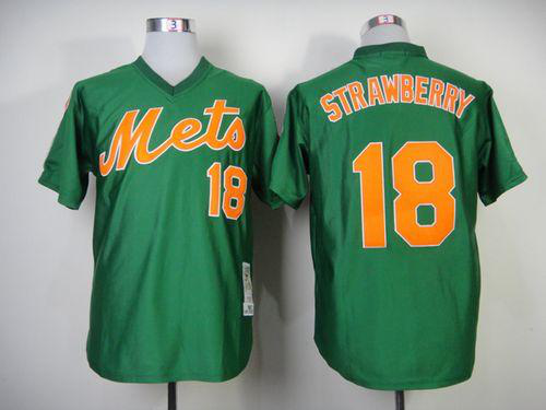 Mitchell And Ness 1985 New York Mets #18 Darryl Strawberry Green Throwback Stitched MLB Jersey