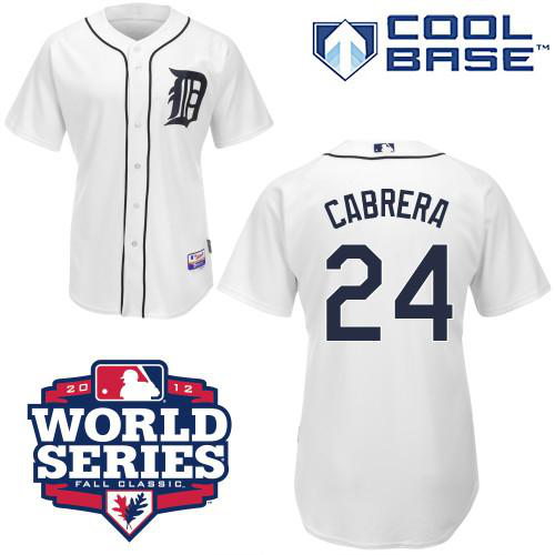 Detroit Tigers #24 Miguel Cabrera White Cool Base w/2012 World Series Patch Stitched MLB Jersey