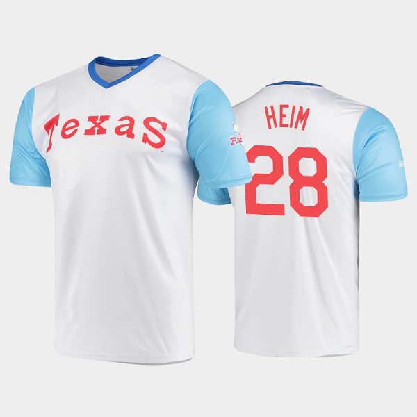 Men's Mitchell And Ness Wordmark White Texas Rangers Cooperstown Collection #28 Jonah Heim Throwback MLB Jersey