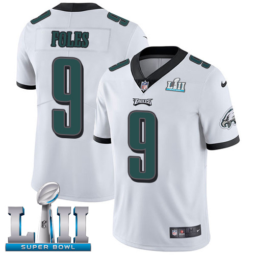 Men's Nike NFL Philadelphia Eagles #9 Nick Foles Limited Road White Vapor Untouchable Super Bowl LII Jersey