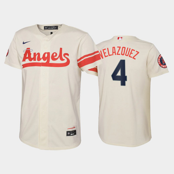 Youth Los Angeles Angels 2022 City Connect Cool Base Andrew Velazquez #4 Andrew Velazquez MLB Jersey - Cream