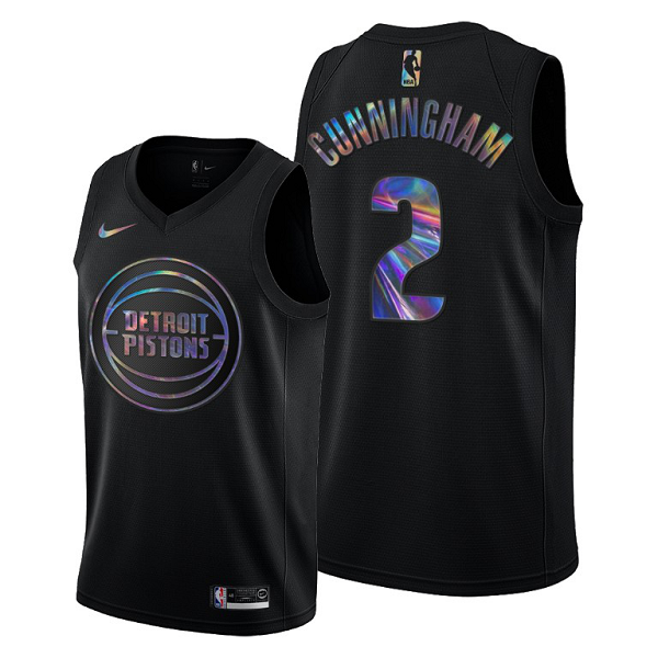 Men's Detroit Pistons #2 Cade Cunningham Iridescent Holographic Black Jersey