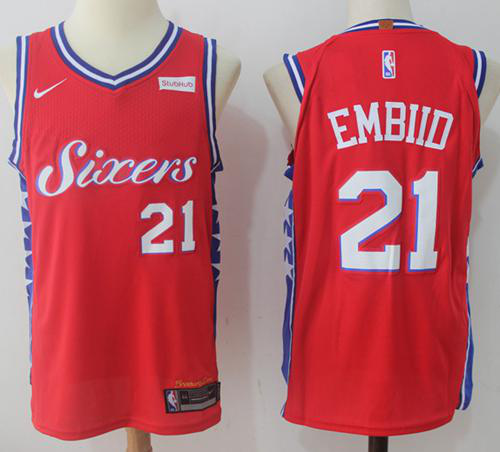 Men's Nike Philadelphia 76ers #21 Joel Embiid Red Stitched Swingman NBA Jersey