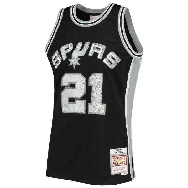 Men's San Antonio Spurs Tim Duncan Mitchell & Ness Black 1998/99 Hardwood Classics NBA 75th Anniversary Diamond Swingman Jersey