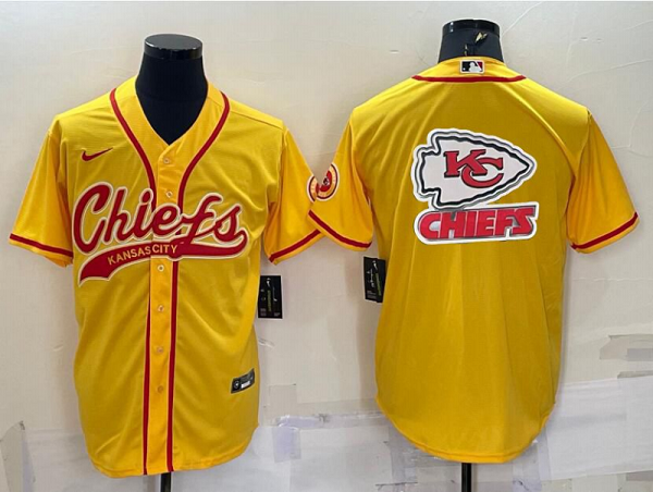 Men's Kansas City Chiefs Blank Yellow Stitched Baseball Cool Base Jersey