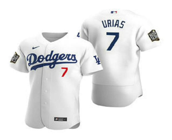 Men's Los Angeles Dodgers #7 Julio Urias White 2020 World Series Flex Base Nike Jersey