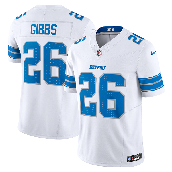 Men's Detroit Lions #26 Jahmyr Gibbs Nike White Vapor F.U.S.E. Limited Jersey