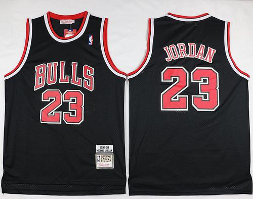 Men's Mitchell and Ness Chicago Bulls #23 Michael Jordan Black Throwback Stitched NBA Jersey