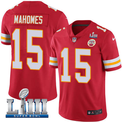 Nike Kansas City Chiefs #15 Patrick Mahomes Red Team Color Men's Stitched NFL Vapor Untouchable Limited Super Bowl LIII Jersey