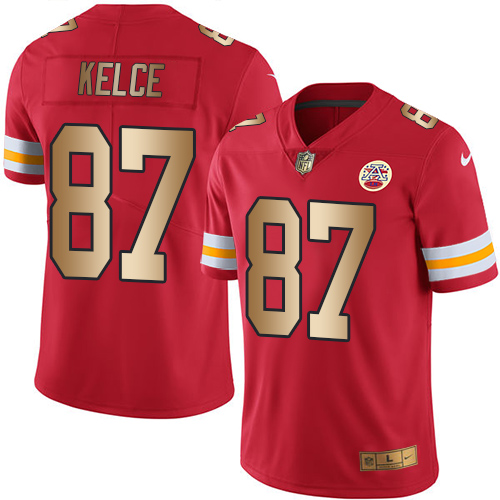 Nike Kansas City Chiefs #87 Travis Kelce Red Men's Stitched NFL Limited Gold Rush Jersey