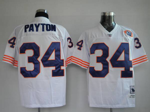 Mitchell And Ness Chicago Bears #34 Walter Payton White With Big Number Bear Patch Stitched Throwback NFL Jersey