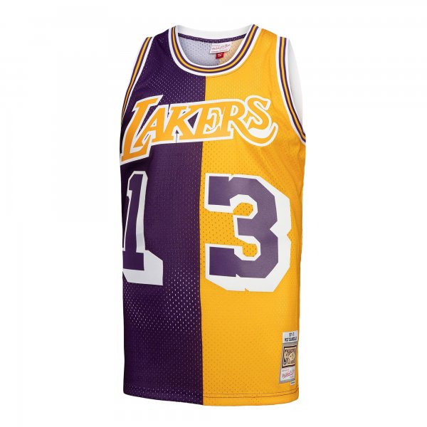 Men's Los Angeles Lakers Wilt Chamberlain Mitchell & Ness Purple/Gold Hardwood Classics 1971/72 Split Swingman Jersey