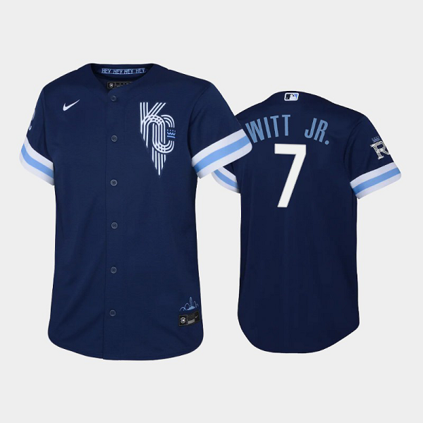 Youth Kansas City Royals #7 Bobby Witt Jr. 2022 City Connect Navy MLB Jersey