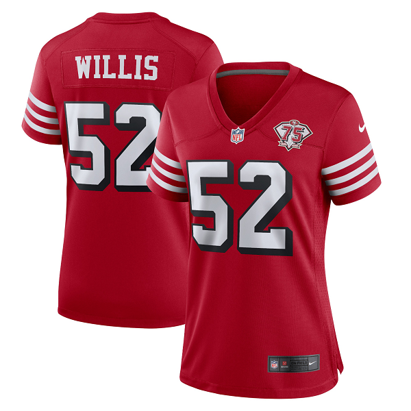 Women's San Francisco 49ers #52 Patrick Willis Nike Scarlet 75th Anniversary Alternate Retired Player Limited Jersey