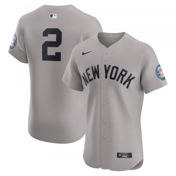 Men's New York Yankees Derek Jeter Nike Gray Road 2020 Hall of Fame Induction Patch Elite Player Jersey