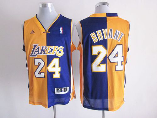 Men's Los Angeles Lakers #24 Kobe Bryant Yellow/Purple Split Fashion Stitched NBA Jersey