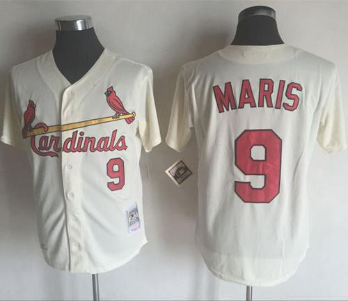 Mitchell And Ness 1967 St. Louis Cardinals #9 Roger Maris Cream Throwback Stitched MLB Jersey