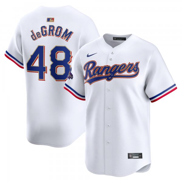 Men's Texas Rangers Jacob deGrom Nike White 2024 Gold Collection Limited Player Jersey