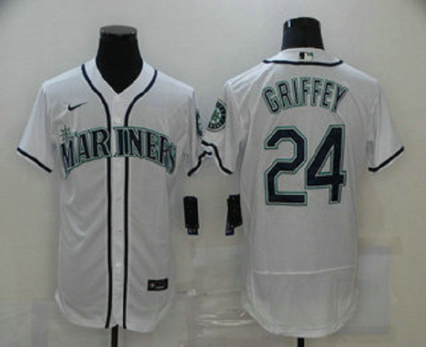 Men's Seattle Mariners #24 Ken Griffey Jr. White Stitched MLB Flex Base Nike Jersey