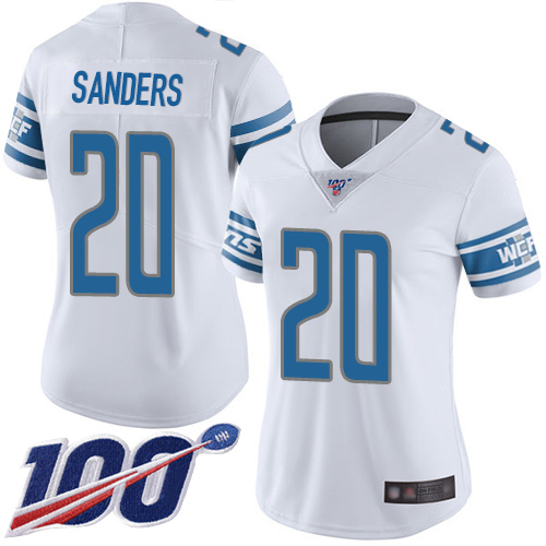 Women's Detroit Lions #20 Barry Sanders WhiteStitched NFL 100th Season Vapor Limited Jersey