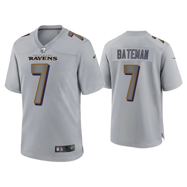 Men's Baltimore Ravens Rashod Bateman Gray Atmosphere Fashion Game Jersey